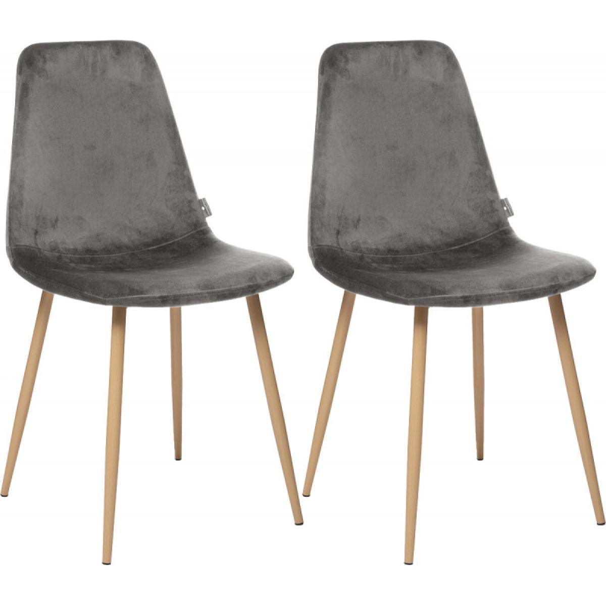 Lot de 2 chaises style Vintage ''Marylin'' Velours & pieds métal imitation hêtre Atmosphera - Couleur: Gris foncé