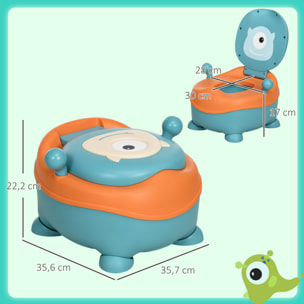 Orinal para Bebé de 6-36 Meses Portátil Orinal Infantil en Forma de Alien con Tapa Estructura Antideslizante Inodoro de Aprendizaje Carga 40 kg 35,6x35,7x22,2 cm Azul