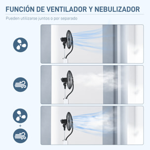 Ventilador Nebulizador Ventilador de Pie con Agua Oscilante 90 W Temporizador Tanque 3L Mando a Distancia 3 Velocidades 5 Aspas y Pantalla LED Ø44,5 cm Blanco y Negro