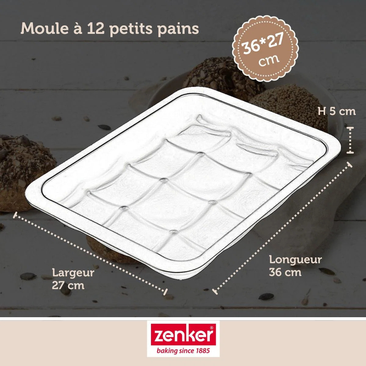 Moule 12 mini pains ou brioches 36 x 27 cm Zenker Black Metallic