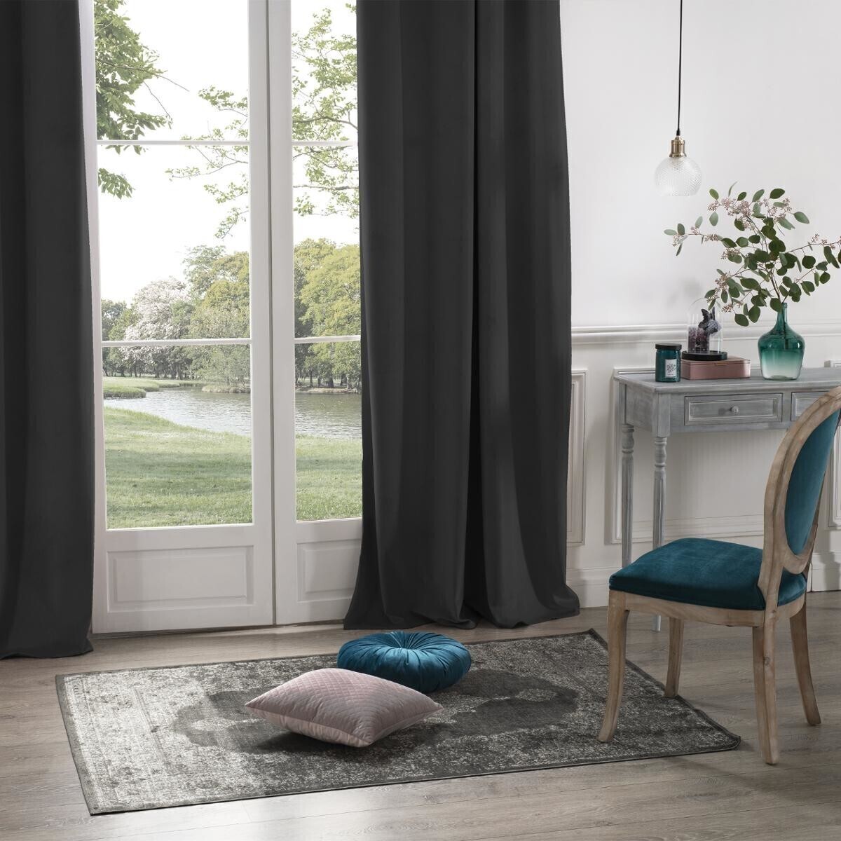 Rideau occultant "Dolce" velours gris ardoise 140x260cm