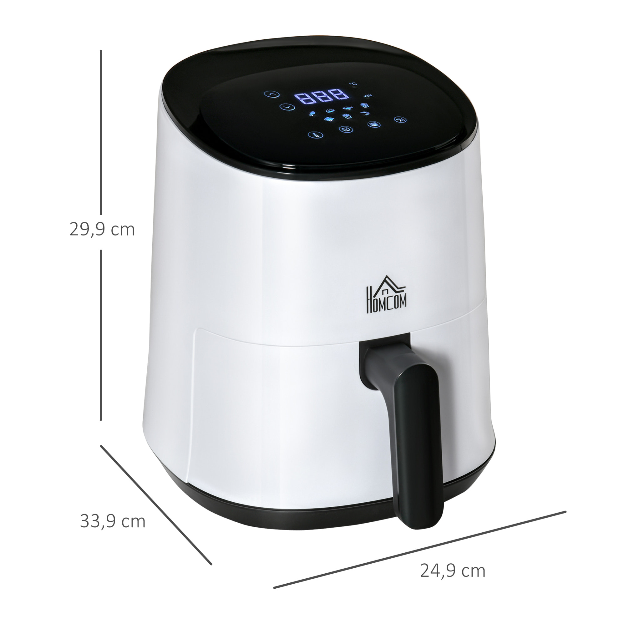 Friteuse sans huile air fryer 1300 W 2,5 L avec affichage numérique, 7 programmes, température réglable, minuterie et panier antiadhésif blanc noir