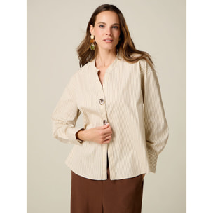Oltre - Camicia a righe in tela con bottoni gioiello - Bianco