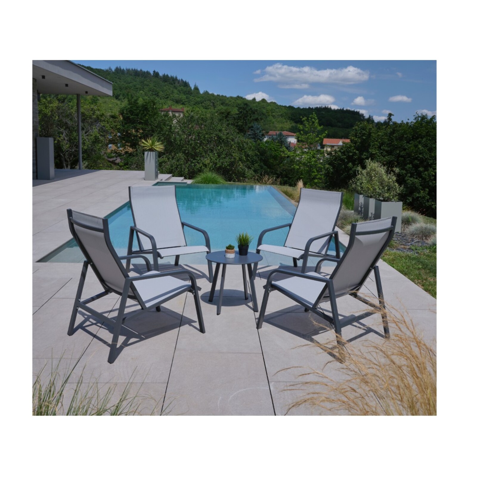 Salon de jardin en aluminium - 4 places - gris perle - CADIX 4