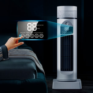Ventilatore da tavolo senza pale BYM-907S. Con funzione di nebulizzazione, 6 velocità e timer fino a 6 ore. Serbatoio da 100 ml e luce ambientale a 7 colori. Include telecomando.