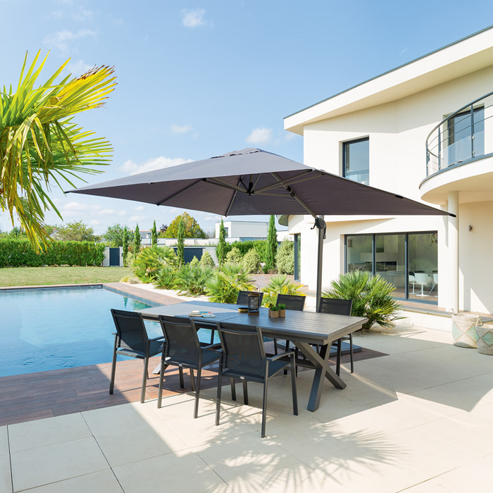 Parasol déporté rectangulaire "Équador" Ardoise 4 x 3m en aluminium et polyester