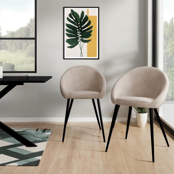 Chaises Dory en velours taupe et pieds métal noirs - lot de 2