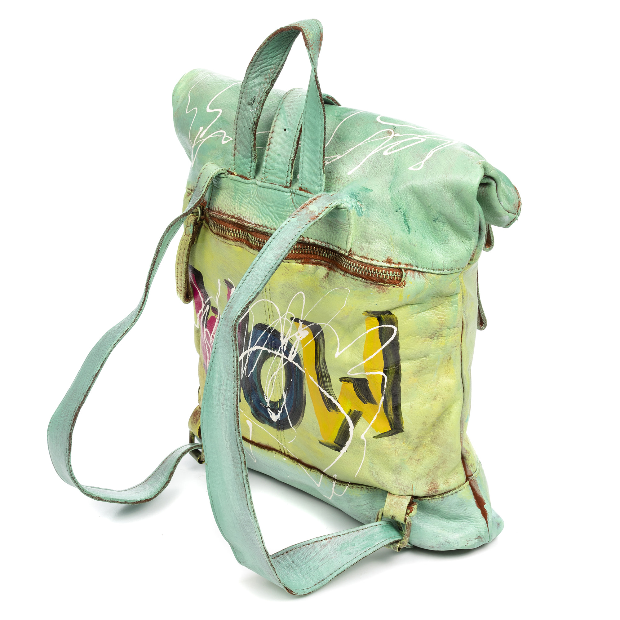 Antrona zaino donna. Pelle autentica finitura Sauvage dipinta a mano.