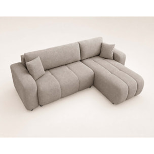 Nicole - canapé d'angle réversible 4 places convertible avec coffre en tissu - Taupe