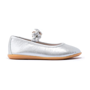 Ballerine argentate con bracciale decorativo a fiori e suola flessibile
