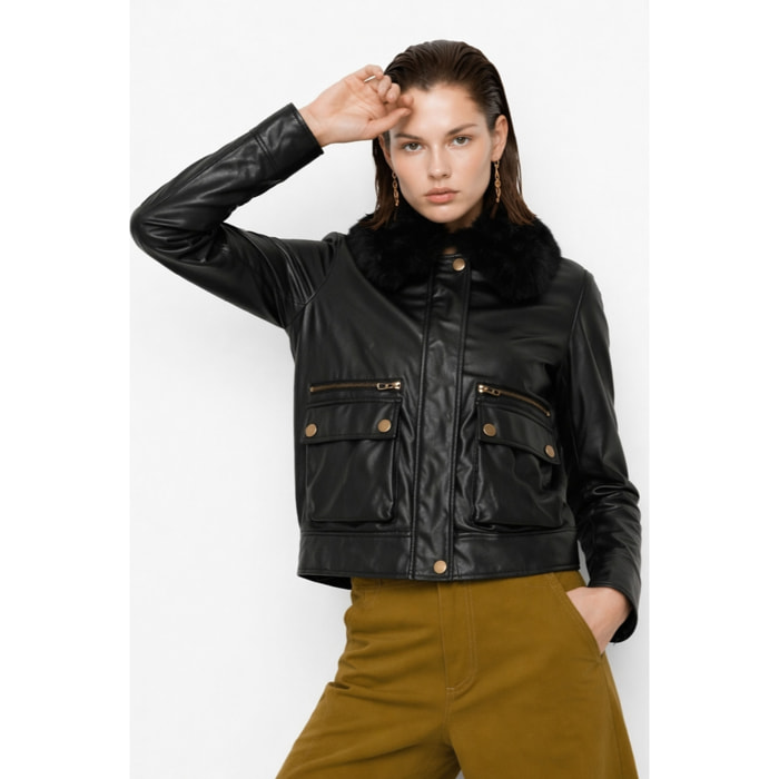 Kocca - Giubbotto da donna in ecopelle con collo in ecopelliccia Donna