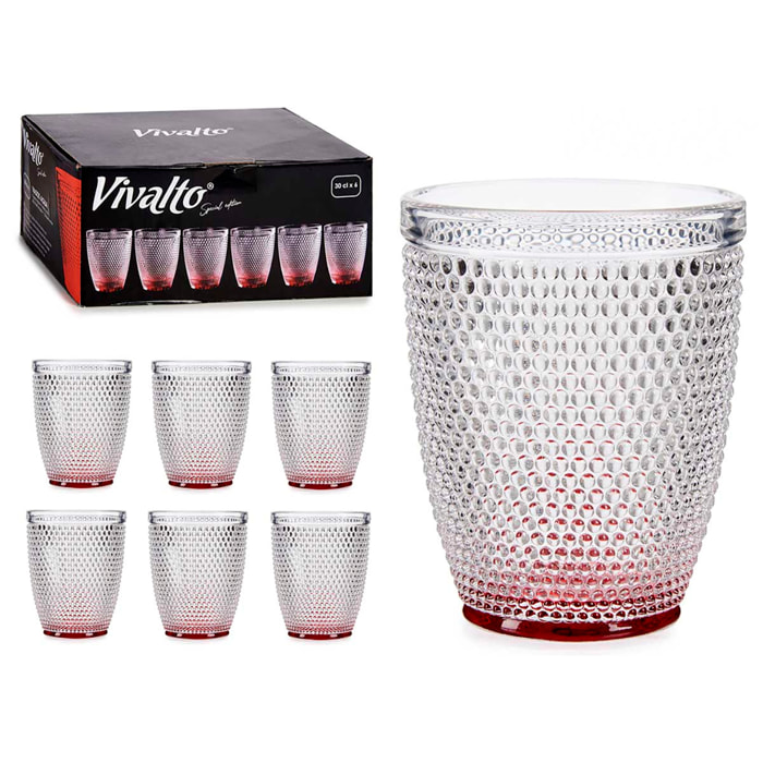 PACK 6 VASOS CRISTAL PUNTOS AGUA 300ML ROJO