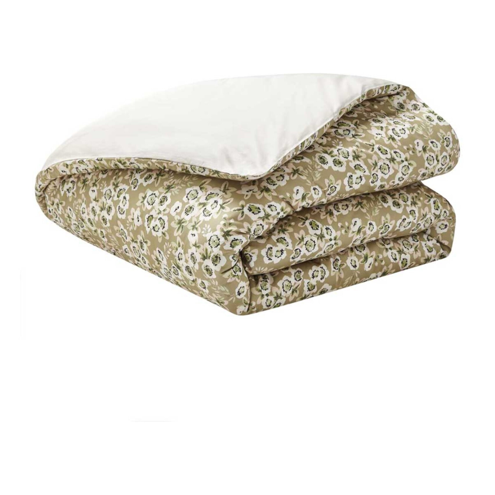 Housse de couette imprimée en satin de coton bio, BLOSSOM, Beige Lune