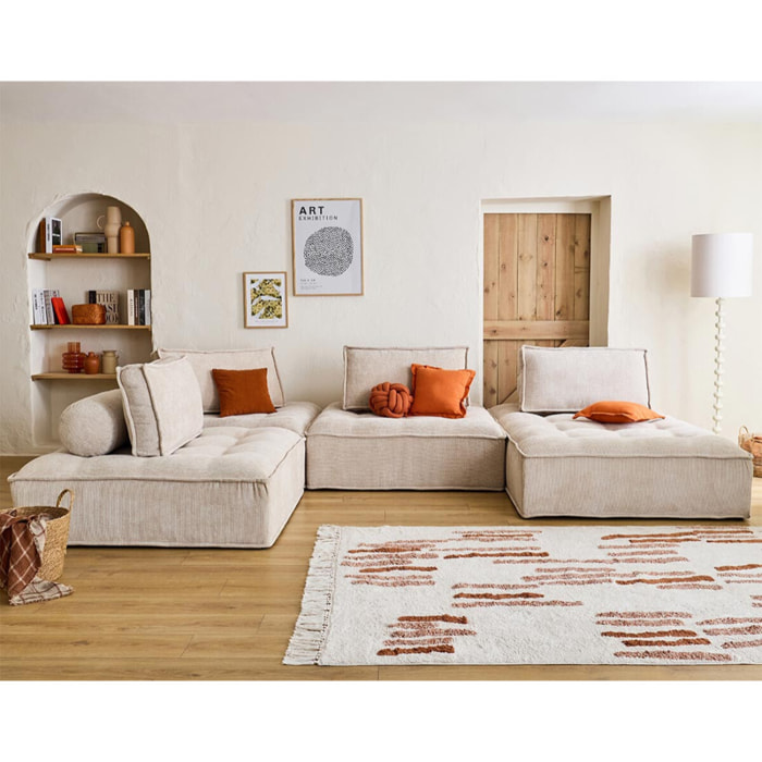 Marisol - canapé panoramique modulable 7 places - velours texturé - Beige