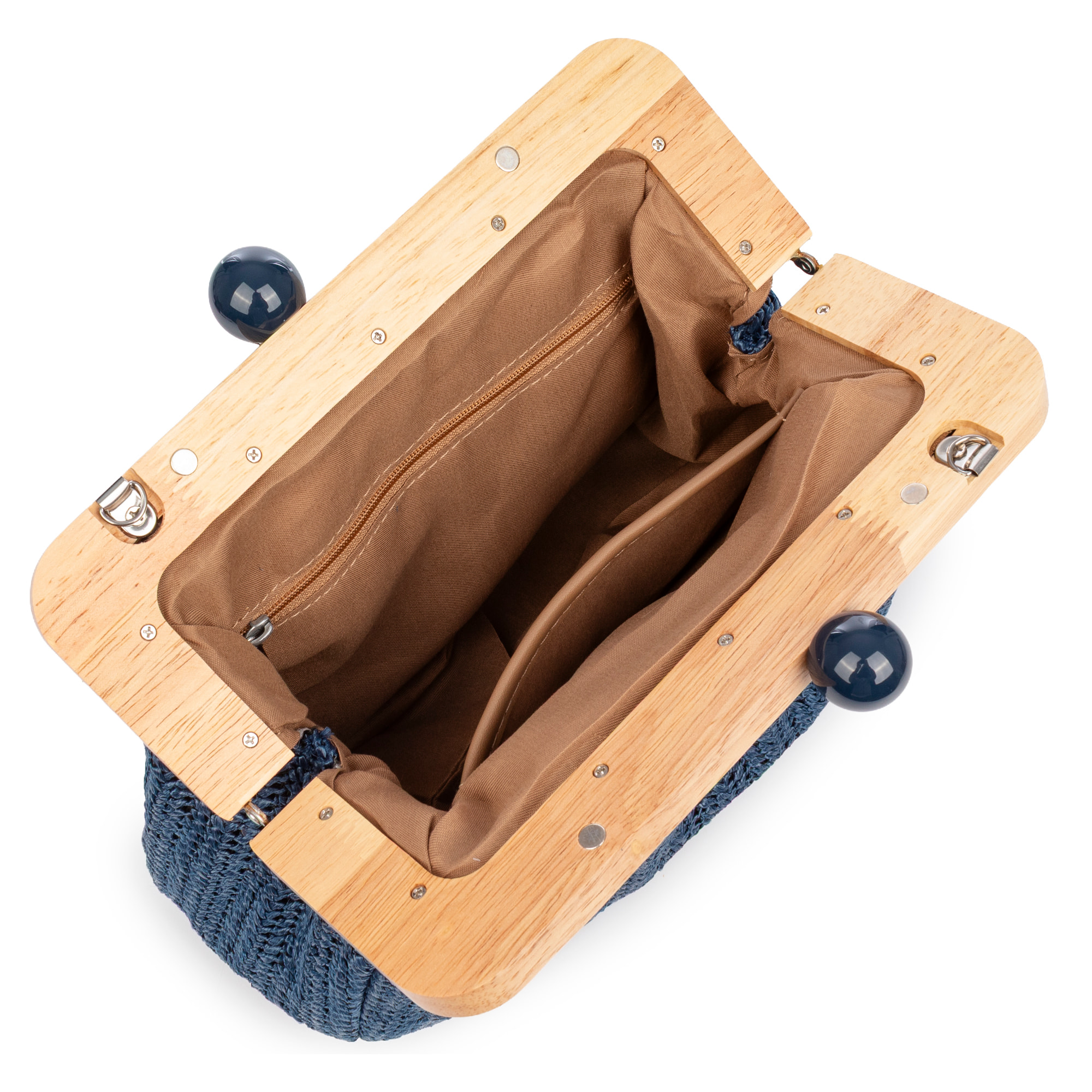 Benestare Bolso bandolera Mujer. Tela con detalles de madera natural y piel sintética.