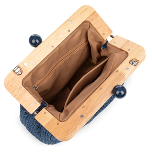 Benestare Bolso bandolera Mujer. Tela con detalles de madera natural y piel sintética.