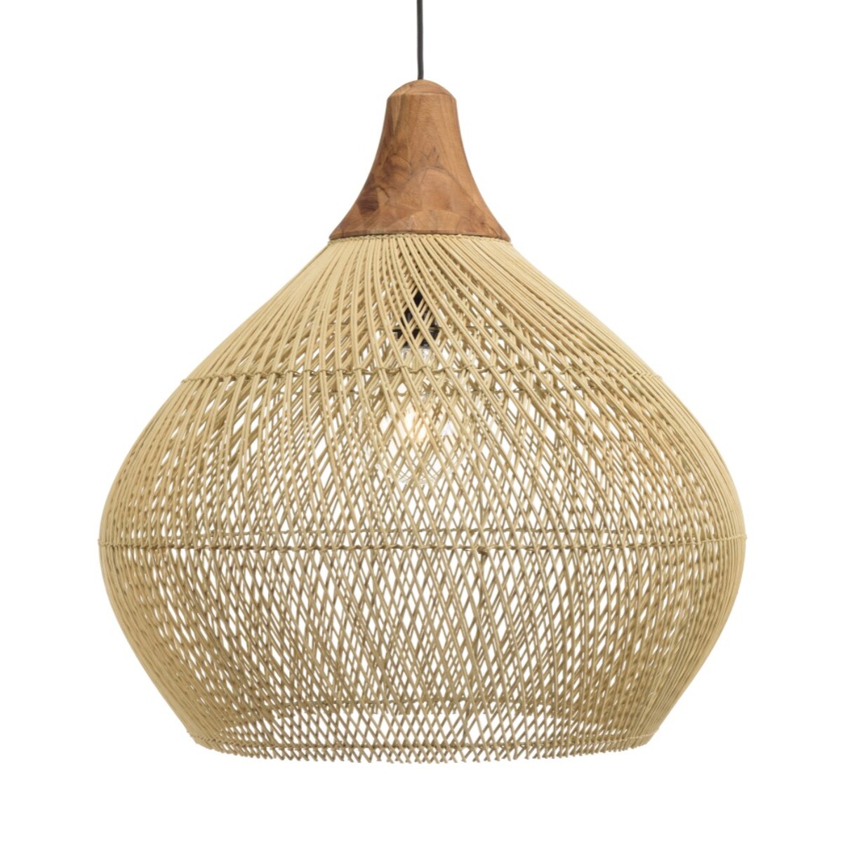 SIXTINE - Suspension 'cloche' 68x68cm rotin couleur naturelle et teck