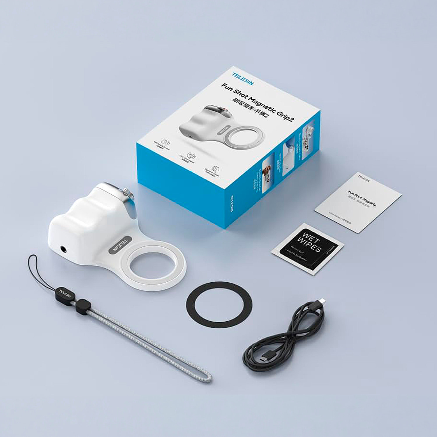 Mango fotográfico magnético para smartphone, control de zoom, botón selfie, disparador y cambio de modos. Con conexión Bluetooth y anillo magnético incluido.