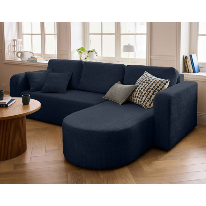 Miro - canapé d'angle réversible - 4 places - convertible avec coffre - en velours texturé - Bleu