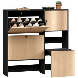 HOMCOM Zapatero Estrecho con 2 Cajones Abatibles, Armario, Taburete Oculto, Mueble Zapatero Moderno con Estantes Ajustables, para 8-10 Pares de Zapatos, para Pasillos, Entradas, 100x23,8x100 cm, Roble
