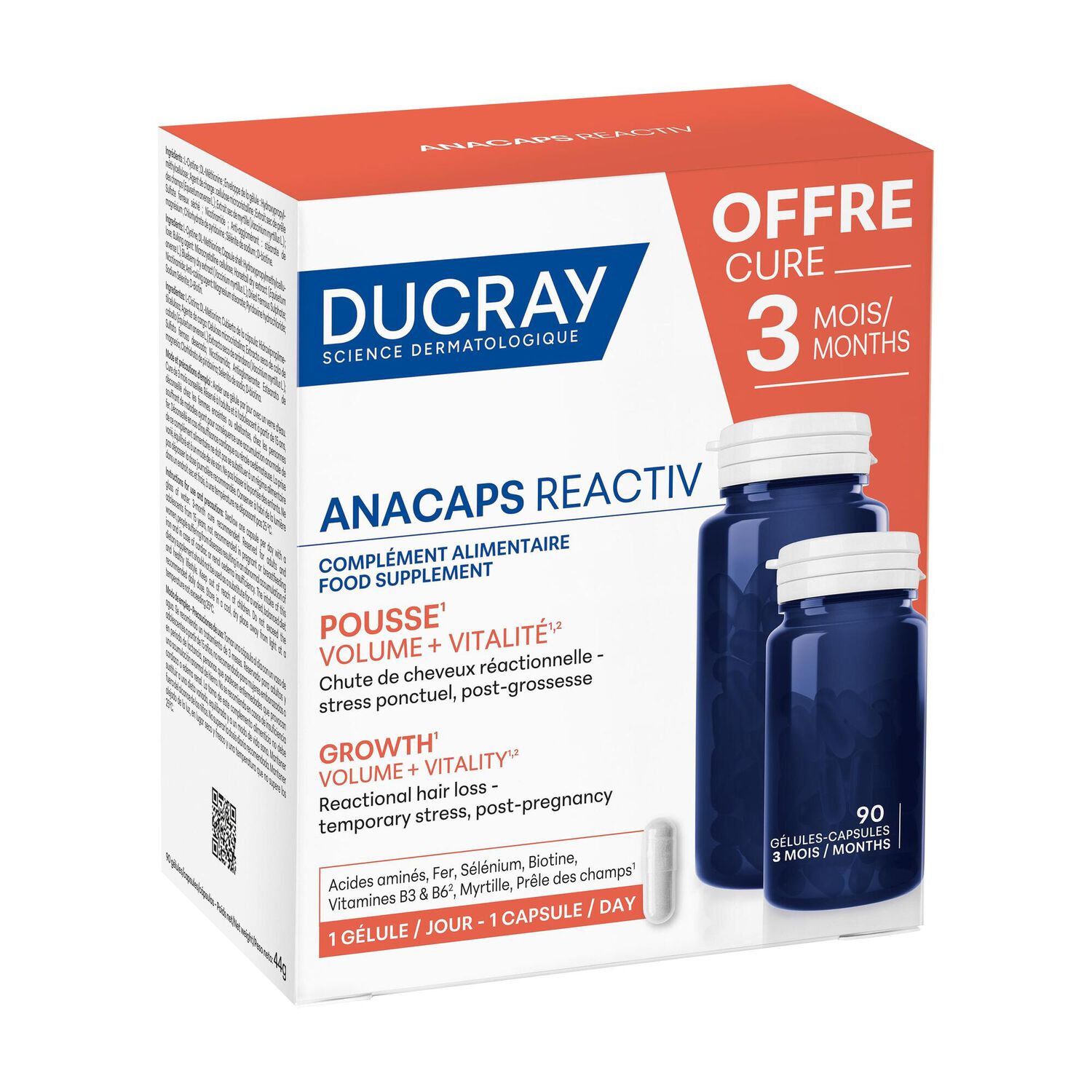 Anacaps Reactiv - Complément Alimentaire Pousse Volume + Vitalité Cure 3x90 Gélules