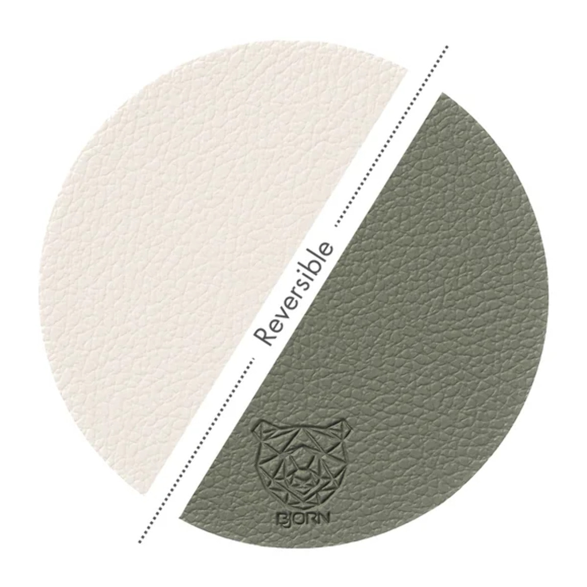 Sous-verre rond réversible - 6 pièces - Cuir recyclé blanc crème et vert de gris
