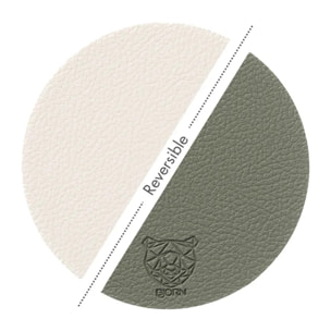 Sous-verre rond réversible - 6 pièces - Cuir recyclé blanc crème et vert de gris