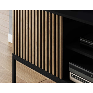 Savanna - meuble TV - effet bois et noir - 2 portes et 2 niches - 150 cm - Noir / Bois