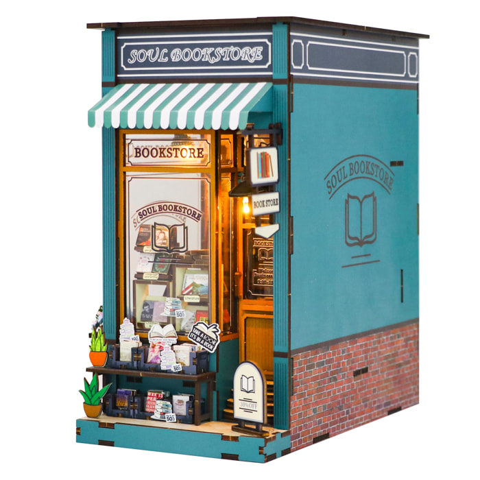 Libreria Alma. Book Nook realistica con grande dettaglio, copertura e luci LED.