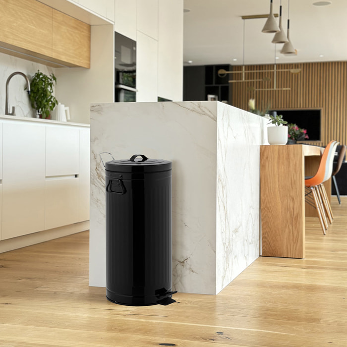 Poubelle à pédale inox BROOKLYN noir 30L
