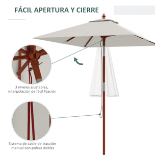 Sombrilla de Jardín 200x150x235 cm Parasol de Terraza Rectangular Inclinable con Anti-UV Impermeable y Poste de Madera para Playa Patio Beige