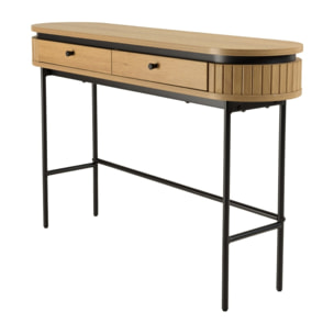 ETHAN - Console arrondie couleur naturelle 2 tiroirs pieds métal noir