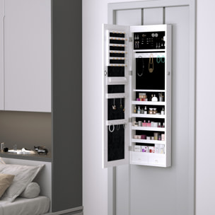 Armoire à bijoux miroir à suspendre 2 en 1 - éclairage LED intérieur, verrouillable, multi-rangement - blanc