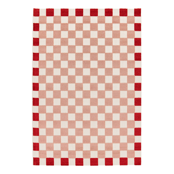 Tapis intérieur/extérieur damier rose et rouge  MONA