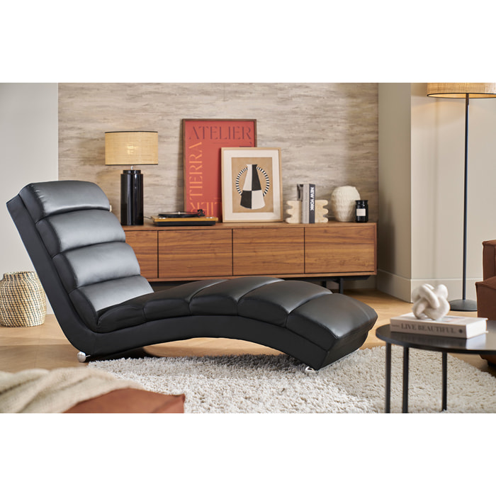 Chaise longue / fauteuil design noir et acier chromé TAYLOR