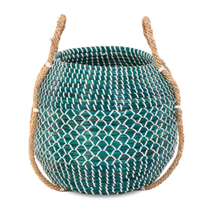 Panier jonc de mer bleu turquoise