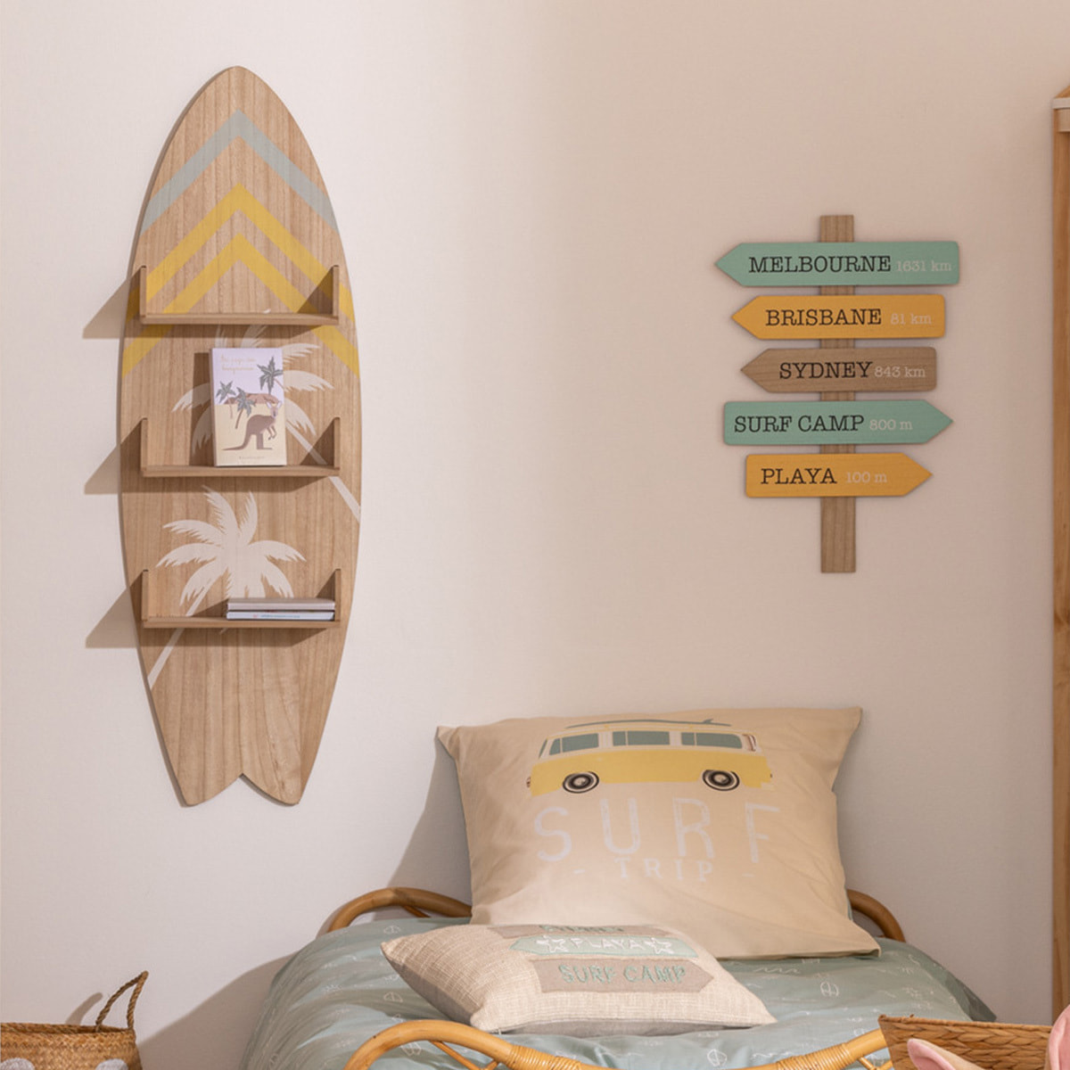 Étagère murale planche surf "Australie" 112x37cm beige