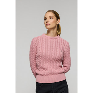 Maglione intrecciato rosa vino con logo ricamato Rigby Go