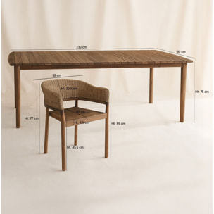 Ensemble table et 8 fauteuils de jardin en bois d'acacia et osier brun ALHAMBRA