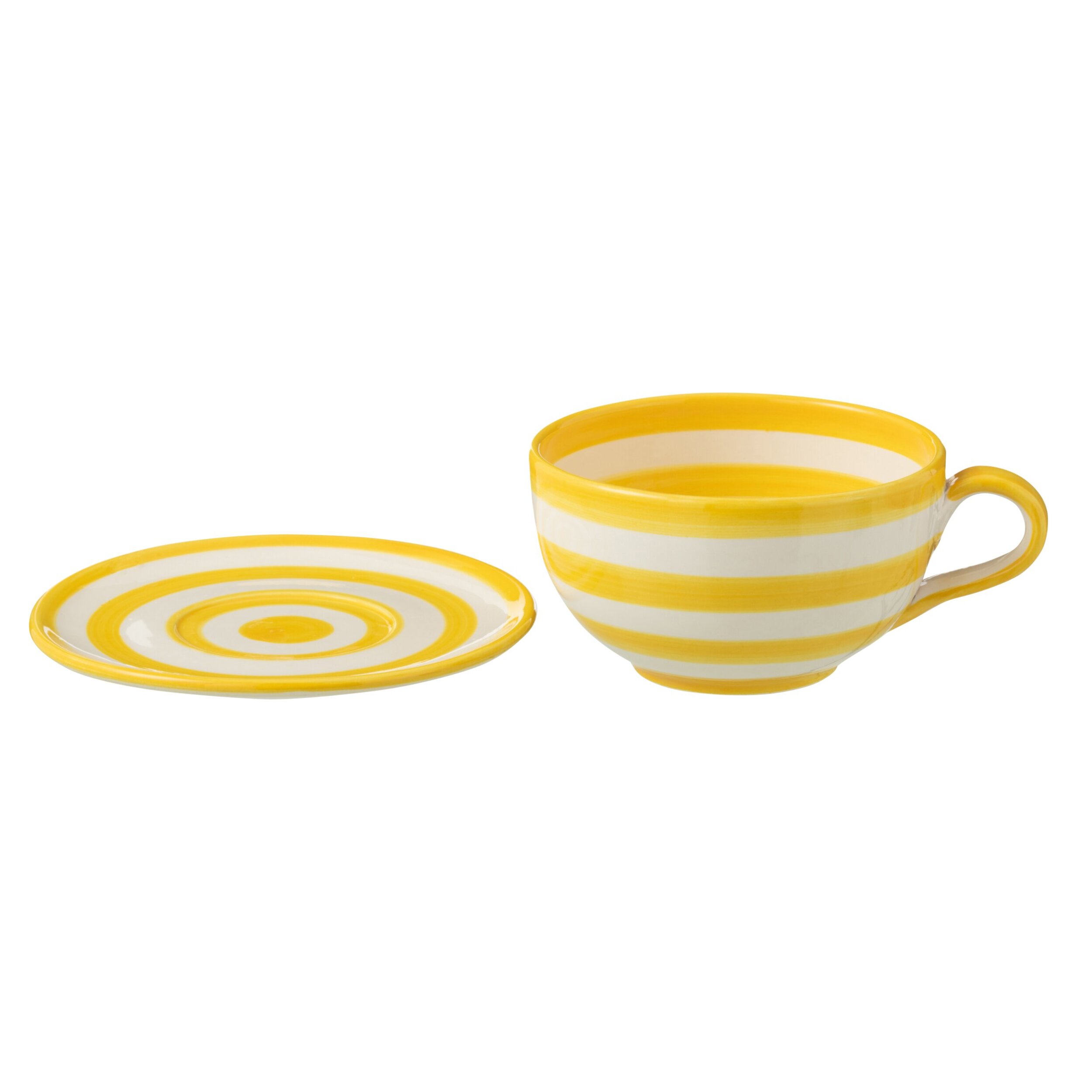 J-Line tasse + sous-tasse Granada Stripes - céramique - blanc/jaune