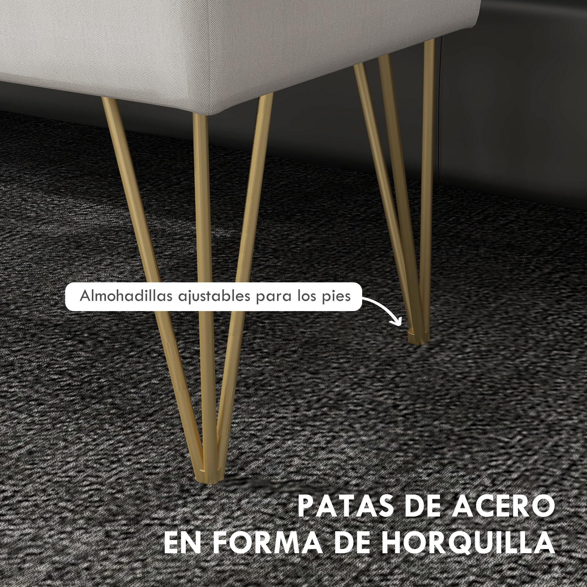 Banco Pie de Cama, Taburete Pie de Cama Tapizado en Lino Sintético con Patas de Acero y Asiento Acolchado, Estilo Moderno, Banco para Dormitorio, Entrada, Pasillo, Crema