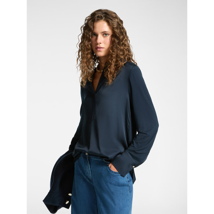 Elena Mirò - Camiseta polo de dos tejidos - Azul