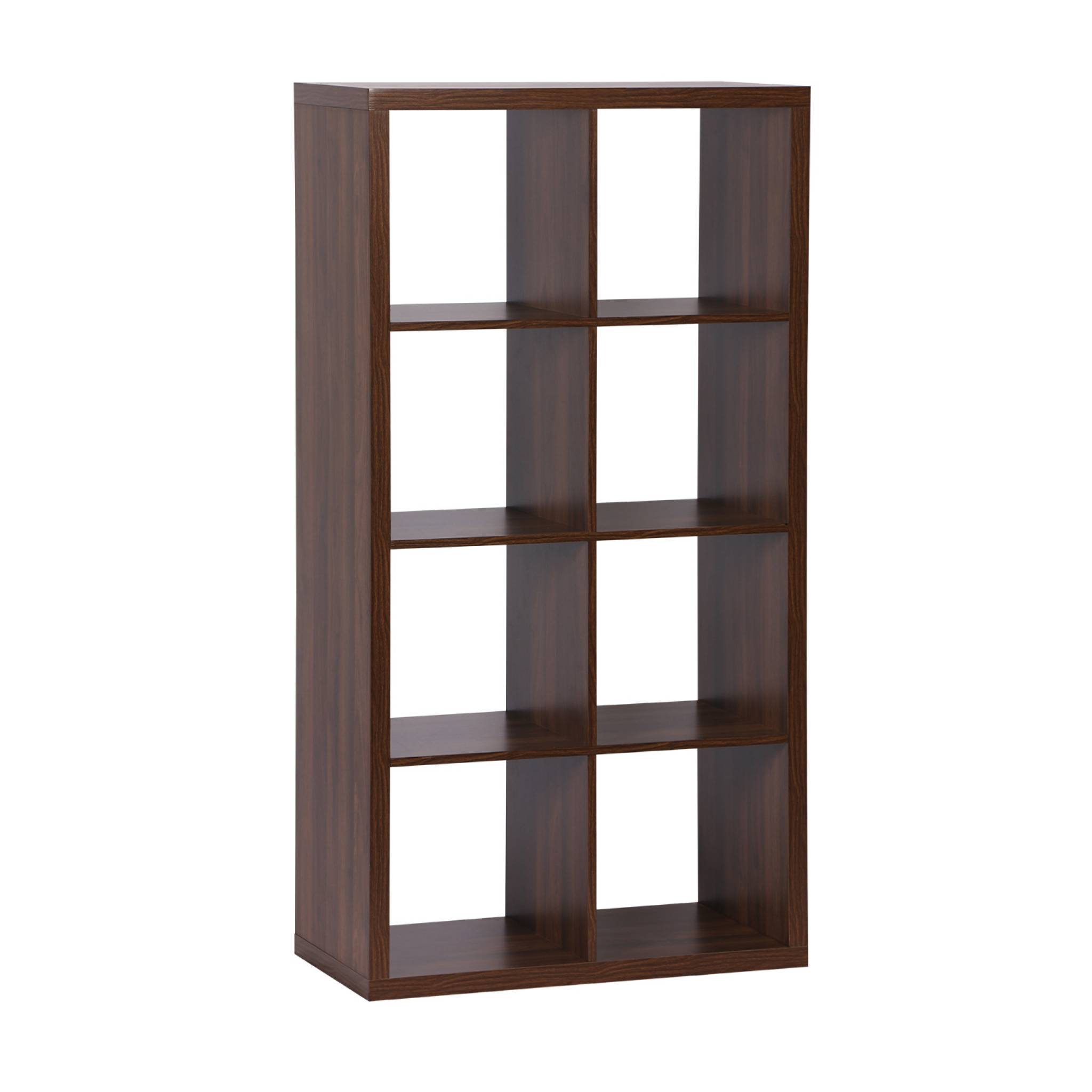 Etagère bibliothèque 4 niveaux 8 compartiments. casiers. effet bois de noyer. L 76 x P 39 x H 146cm
