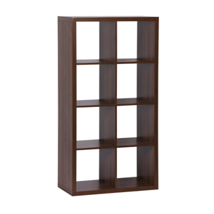 Etagère bibliothèque 4 niveaux 8 compartiments. casiers. effet bois de noyer. L 76 x P 39 x H 146cm