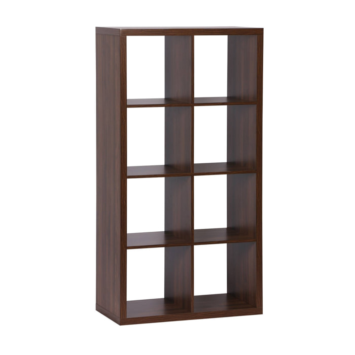 Etagère bibliothèque 4 niveaux 8 compartiments. casiers. effet bois de noyer. L 76 x P 39 x H 146cm