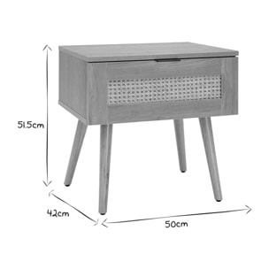 Tables de chevet finition bois clair, cannage rotin et métal noir (lot de 2) MANILLE