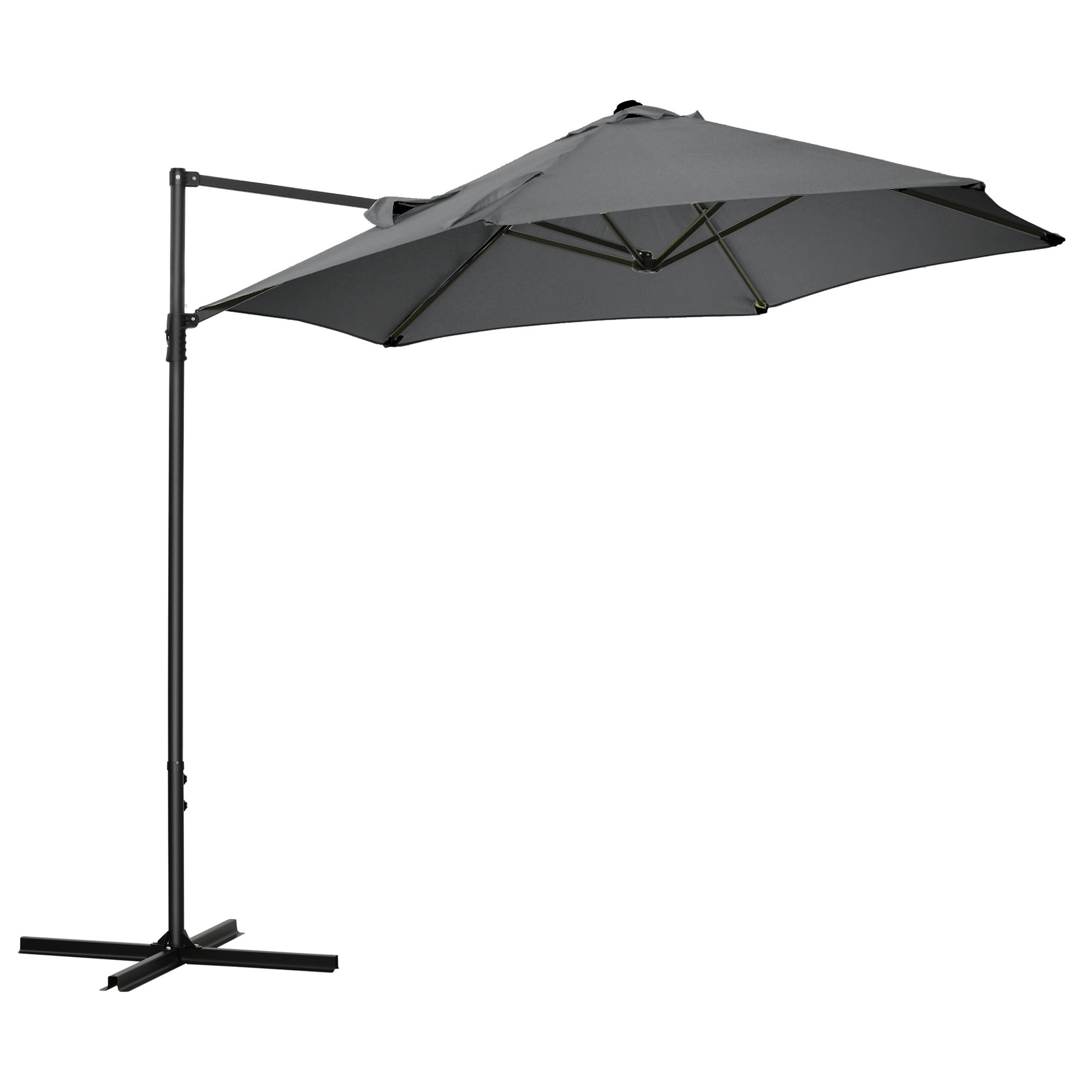 Parasol déporté octogonal inclinable pivotant Ø 256 cm acier polyester gris anthracite