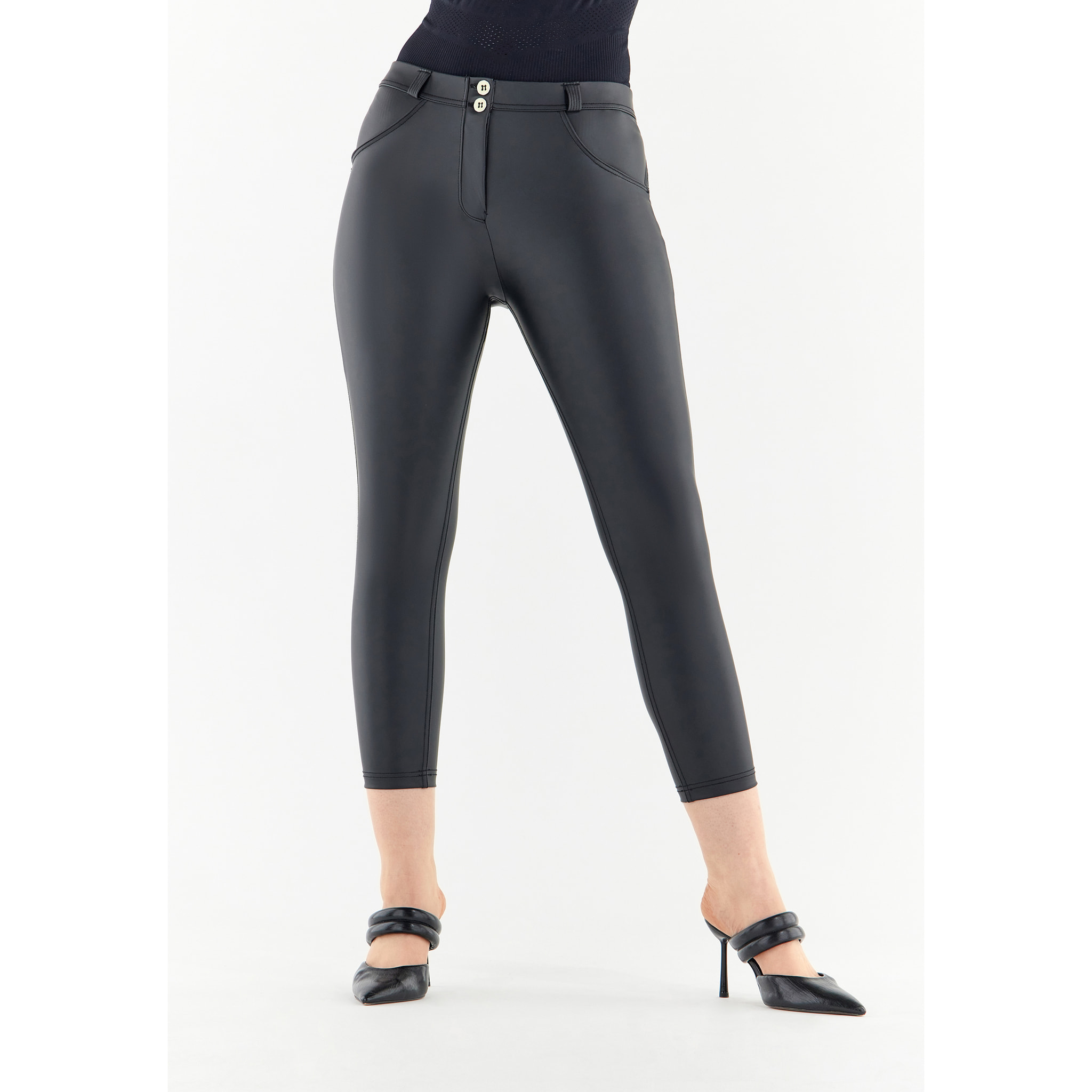 Pantaloni push up WR.UP® 7/8 curvy similpelle superskinny