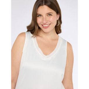 Fiorella Rubino - Top bimaterico con scollo a V - Bianco