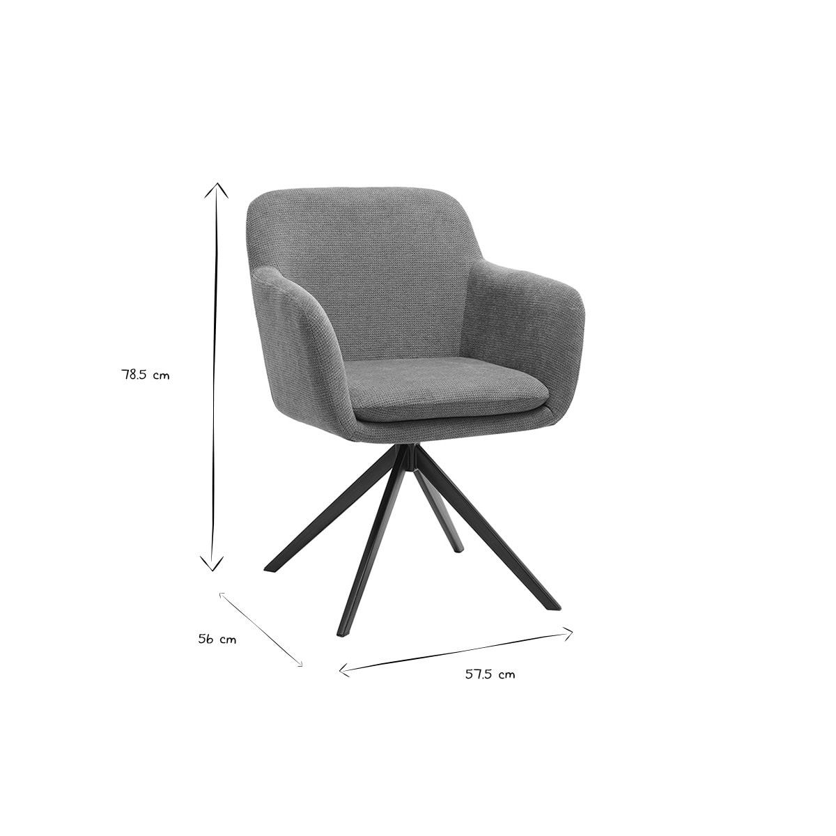 Chaise pivotante 360° en tissu chenille terre brûlée et métal noir AMIKA